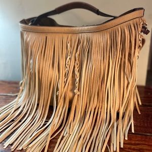 Long Fringe Leather Purse Large Handbag